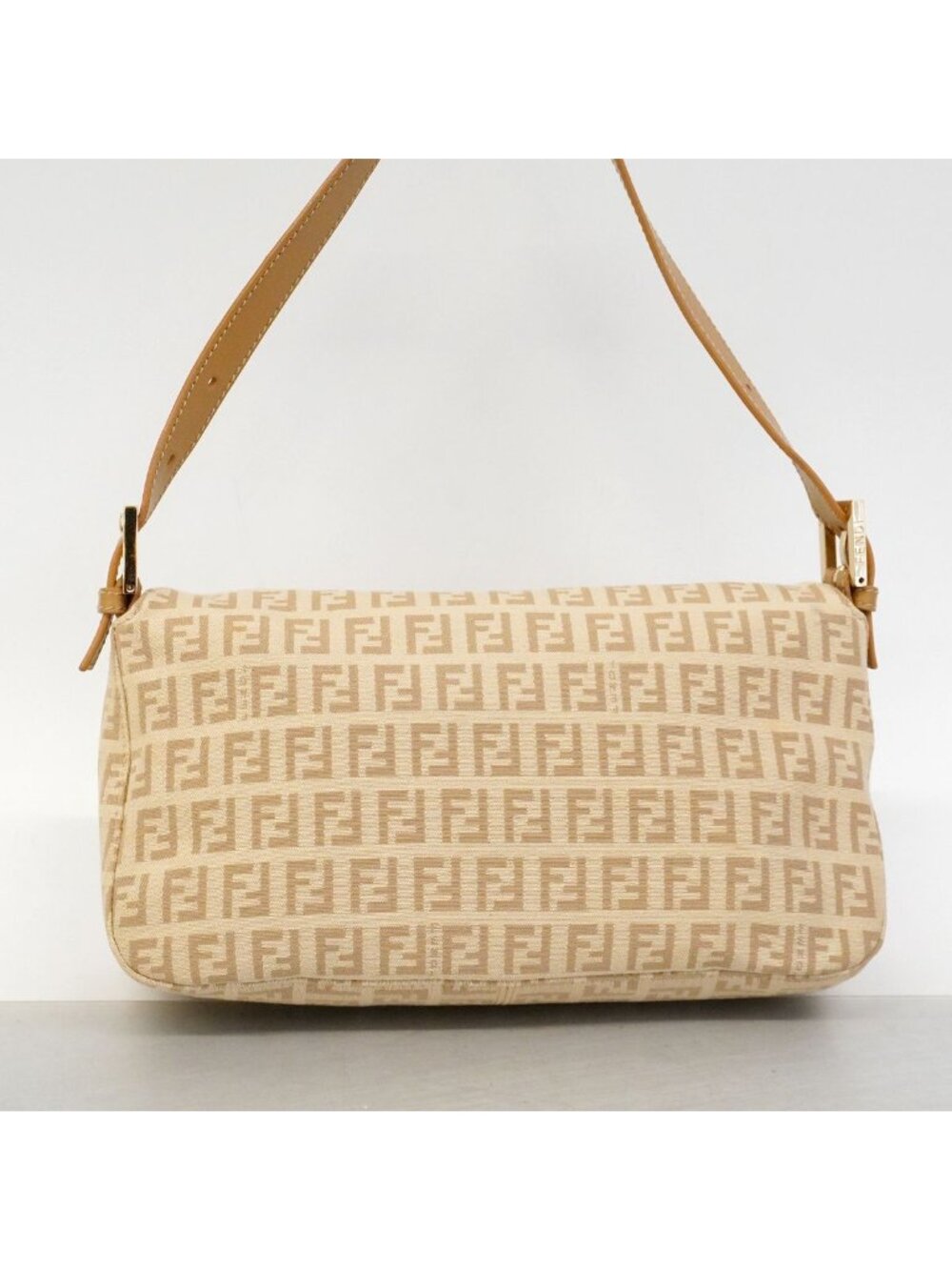 Fendi Handbag Zucchino Nylon Canvas Beige Gold - Picture 10 of 10